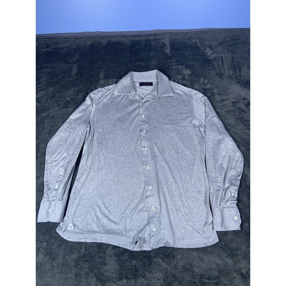Artigiano Custom Size Handmade Men's Gray  Long Sleeve Button Up Shirt Sz Medium